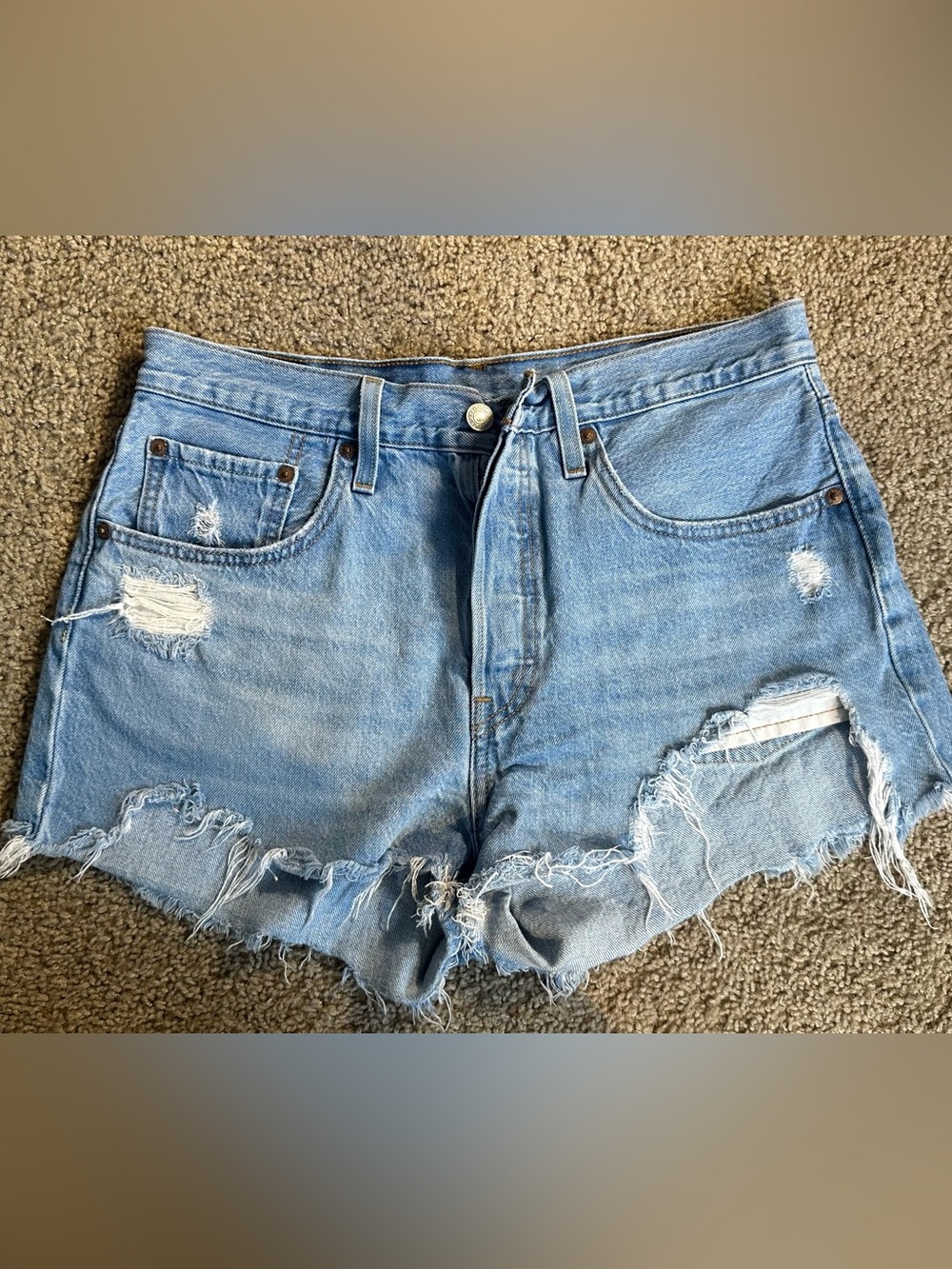 Levi's Light Blue Distressed High-Rise Denim Shorts